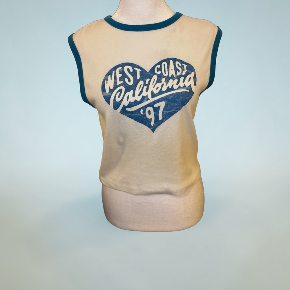 Forever 21 White Tee with Teal Ringer Neck
